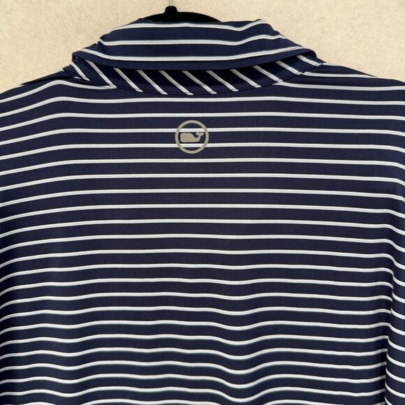 Vineyard Vines Polo Shirt Mens XL Blue White Stripe Performance Golf Stretch - Picture 8 of 9